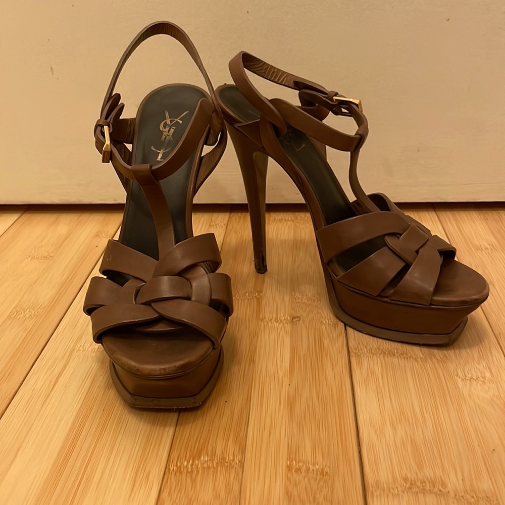 Yves Saint Laurent tribute platform heels in brown
